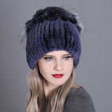 Rex rabbit fur hat warm thickening autumn and winter warm female colorful knitted hat