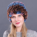 Women's autumn and winter rex rabbit fur pineapple hat Korean women's fur hat ear protector