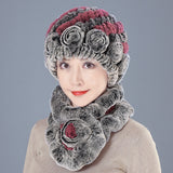 New Rex Rabbit Fur Hat Female Autumn and Winter Outdoor Warm Ear Protection Scarf Mom Casual Suit