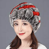 Ladies Skull Hat Knitted Pineapple Hat Real Fur Hat Natural Fur Beanie Hat