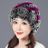 Ladies Skull Hat Knitted Pineapple Hat Real Fur Hat Natural Fur Beanie Hat