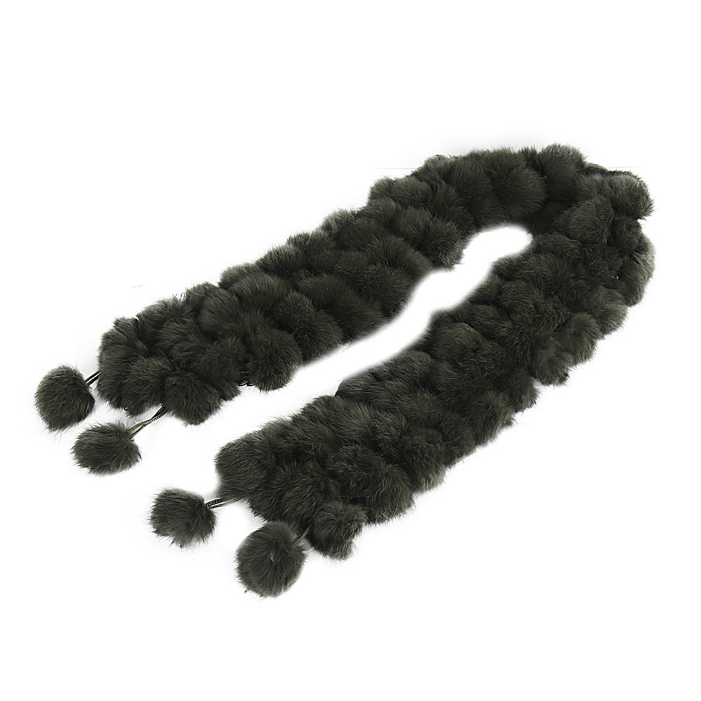 Autumn and winter men's and women's real rabbit hair scarf Long woven versatile fur scarf Double sided warmth