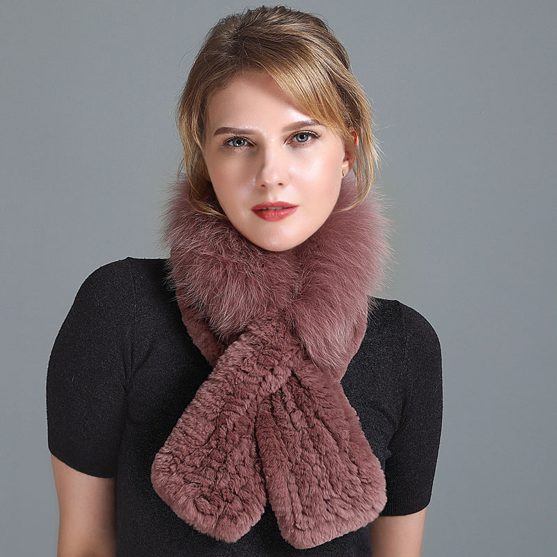 Winter Rex Rabbit Fur Scarf Women's Woven Thickening Warm Fox Fur Scarf