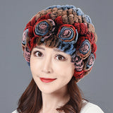 Ladies Skull Hat Knitted Pineapple Hat Real Fur Hat Natural Fur Beanie Hat