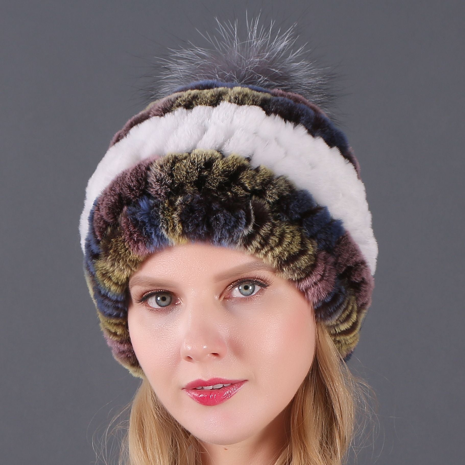 Autumn and winter ladies fur hat Rex rabbit fur warm fox fur ball cap ball cap