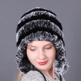 Thickened warm rex rabbit fur hat ear protection hat fur cotton hat ladies wool hat autumn and winter