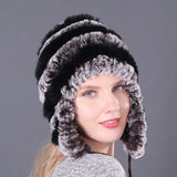 Thickened warm rex rabbit fur hat ear protection hat fur cotton hat ladies wool hat autumn and winter