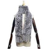 Women's Rex rabbit fur collar double-sided woven long warm scarf