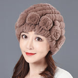 Ladies Skull Hat Knitted Pineapple Hat Real Fur Hat Natural Fur Beanie Hat