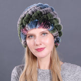 Women's autumn and winter rex rabbit fur pineapple hat Korean women's fur hat ear protector