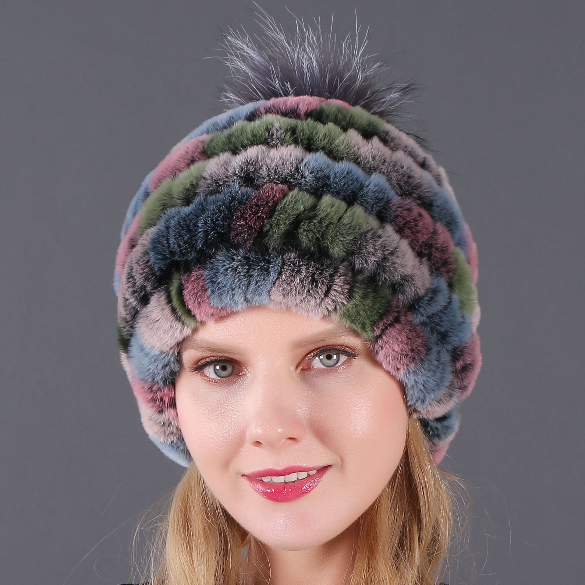 Autumn and winter ladies fur hat Rex rabbit fur warm fox fur ball cap ball cap