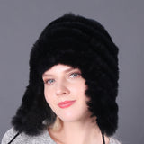 Thickened warm rex rabbit fur hat ear protection hat fur cotton hat ladies wool hat autumn and winter