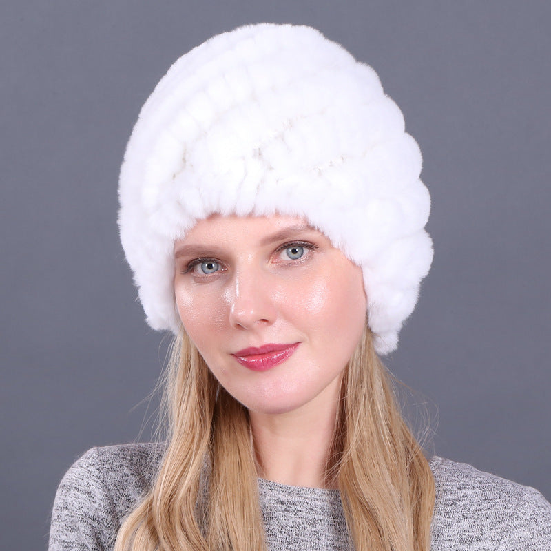 Women's autumn and winter rex rabbit fur pineapple hat Korean women's fur hat ear protector