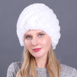 Women's autumn and winter rex rabbit fur pineapple hat Korean women's fur hat ear protector