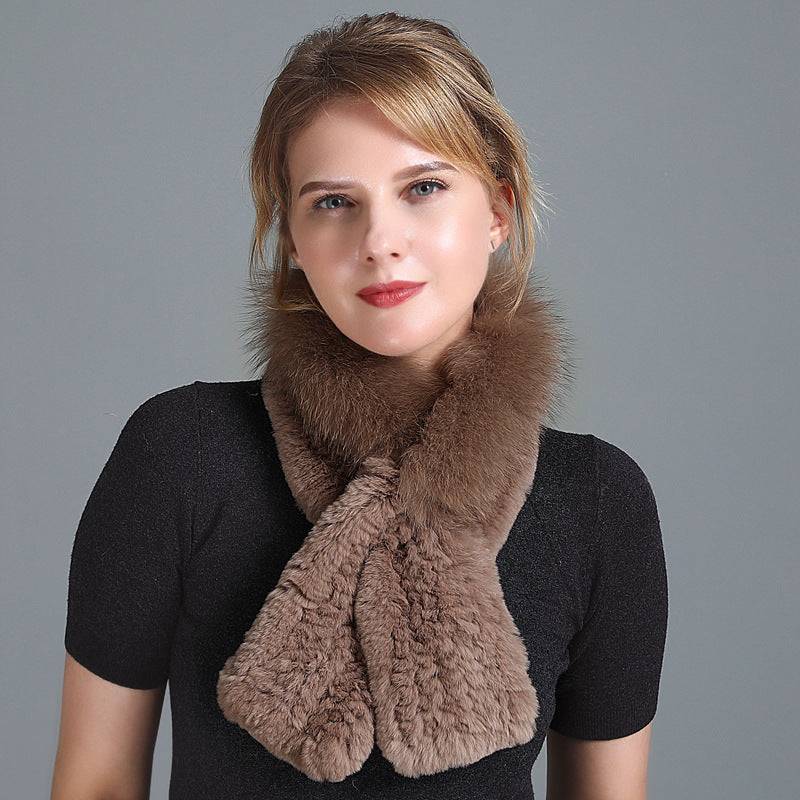 Winter Rex Rabbit Fur Scarf Women's Woven Thickening Warm Fox Fur Scarf