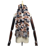 Women's Rex rabbit fur collar double-sided woven long warm scarf