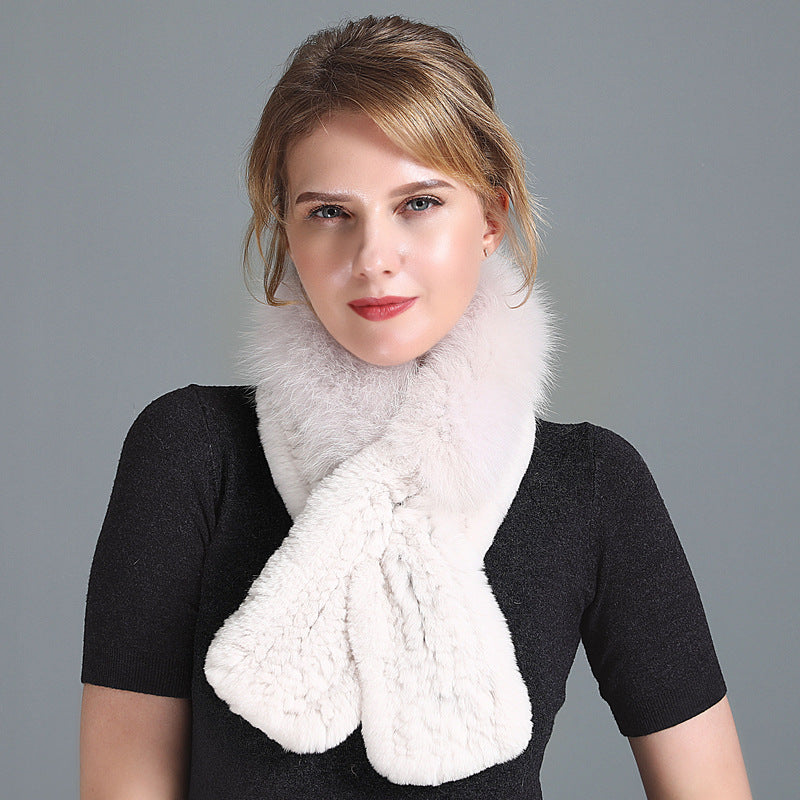 Winter Rex Rabbit Fur Scarf Women's Woven Thickening Warm Fox Fur Scarf