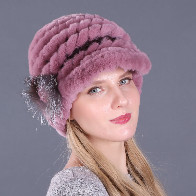 Winter Warm Rex Rabbit Hat Women's Fur Peaked Cap Fur Knit Hat
