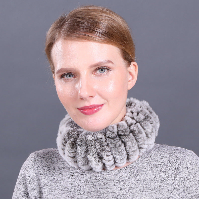 Rex rabbit fur scarf elastic knitted fur collar set autumn and winter women's pullover warm scarf dual-use