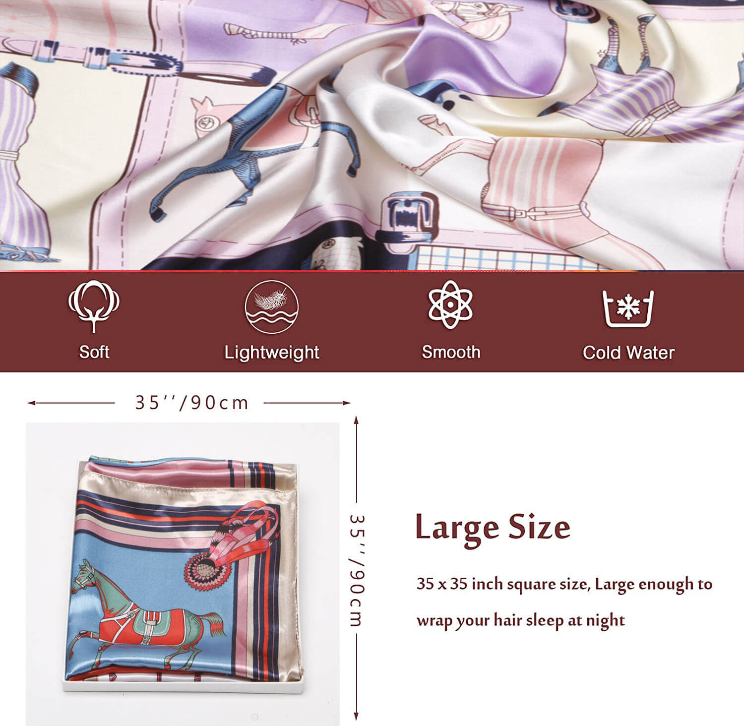 Women's 35" Satin Square Silk Scarf