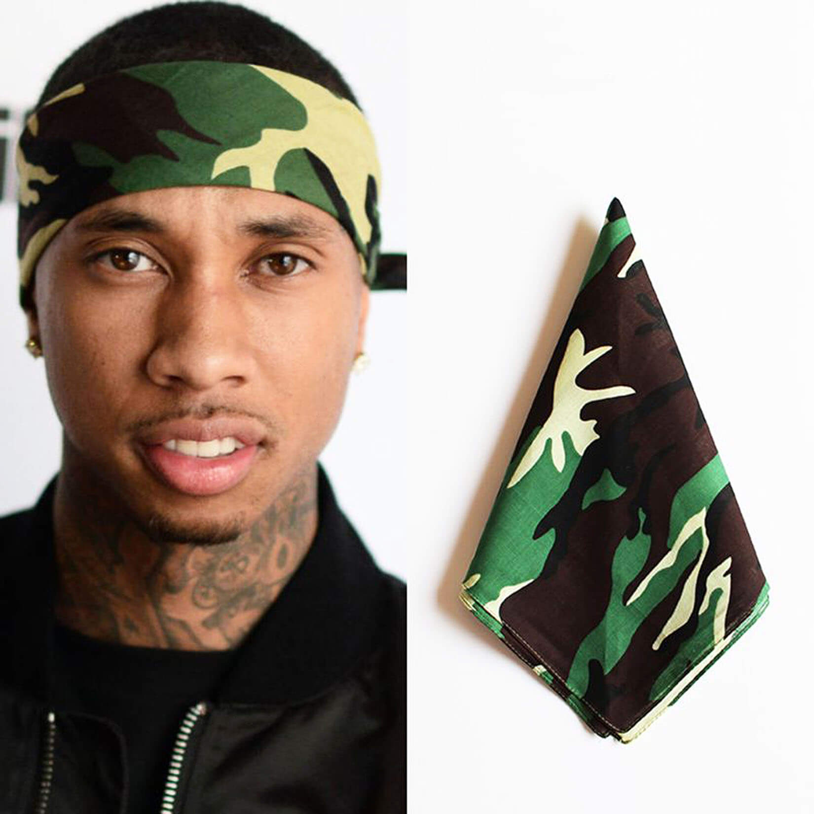 Camo Bandanas Cotton Headwraps Wristband Sports Face -Effect Picture