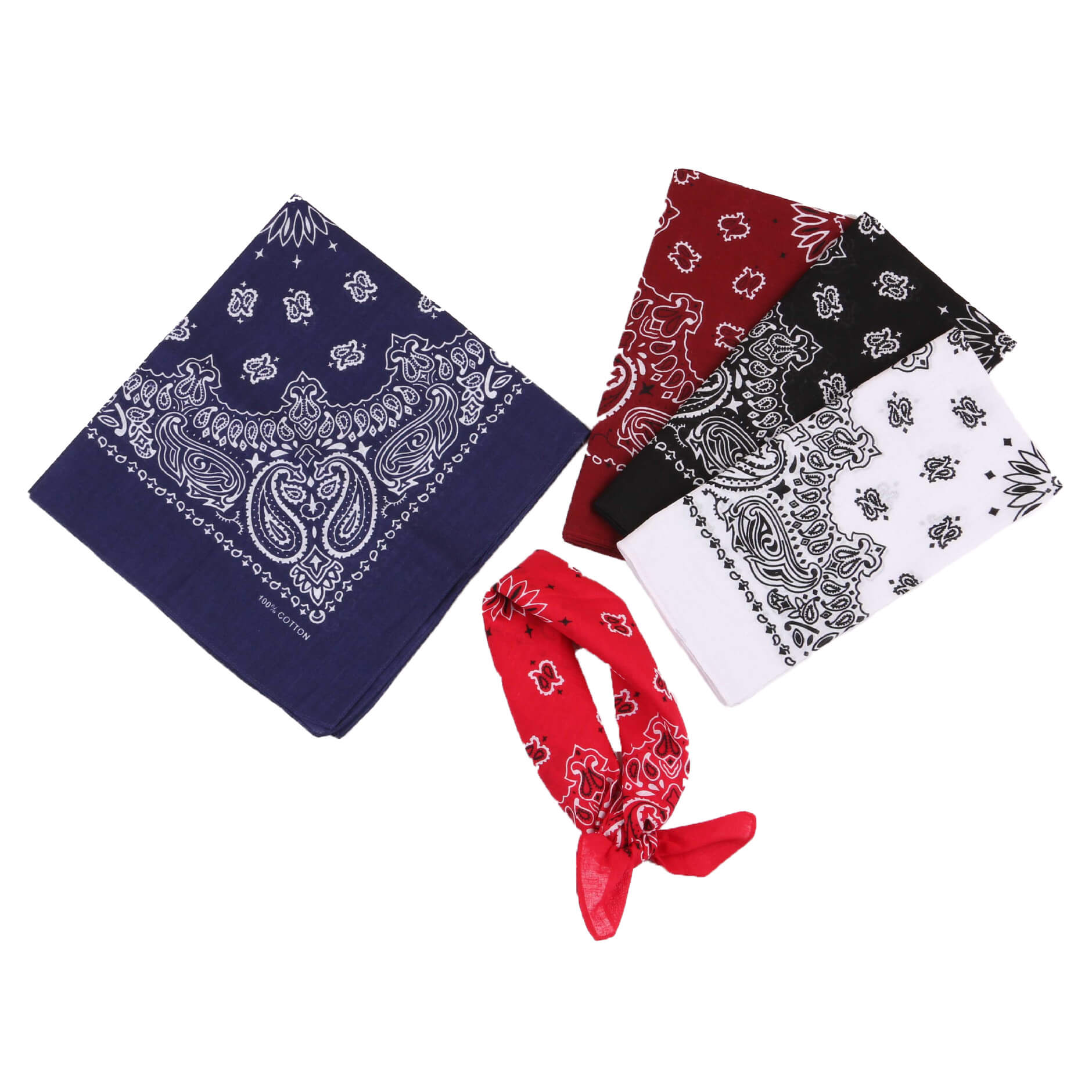 5 colors-classic western cotton paisley bandana-side picture