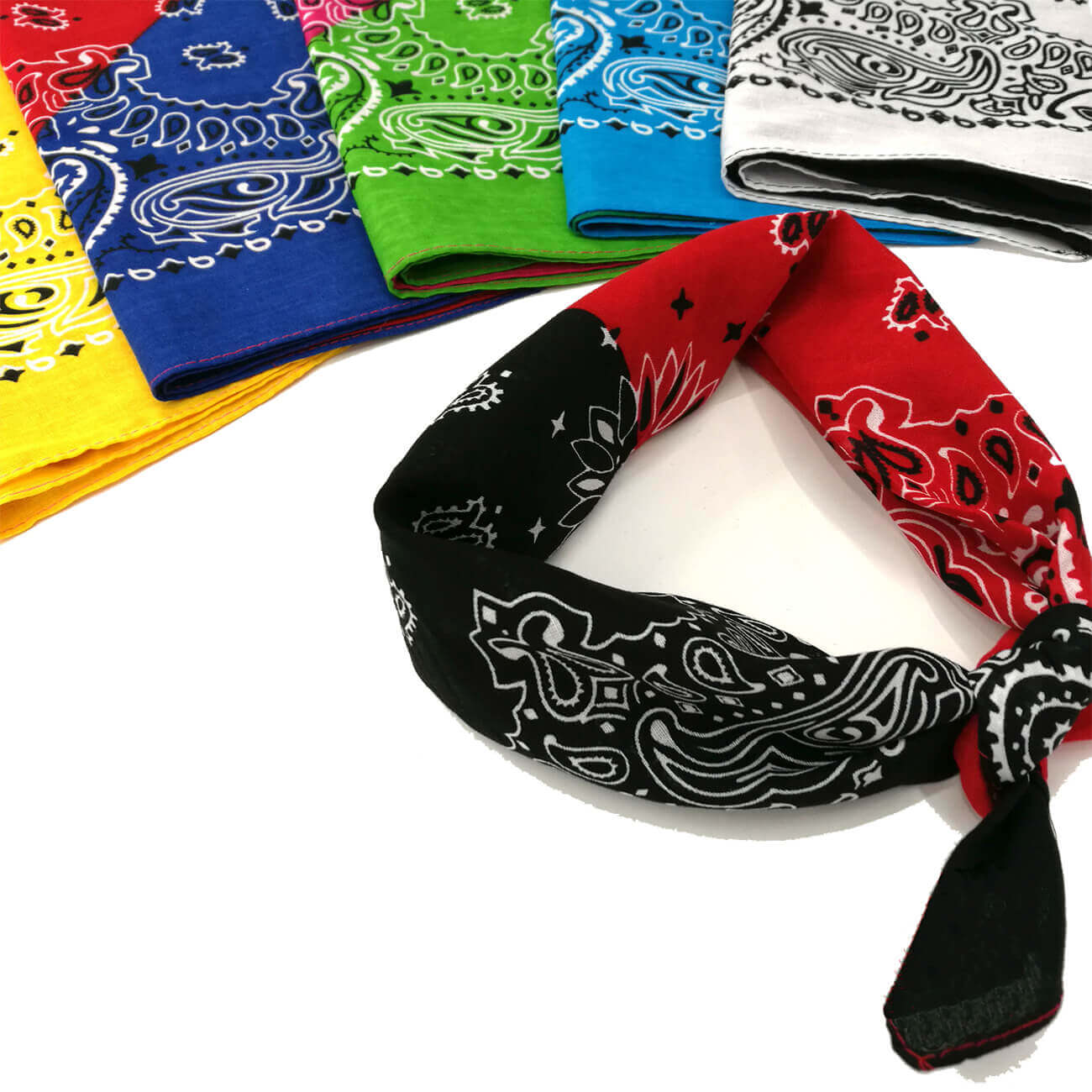 Two-tone stitching cotton paisley bandana-side picture