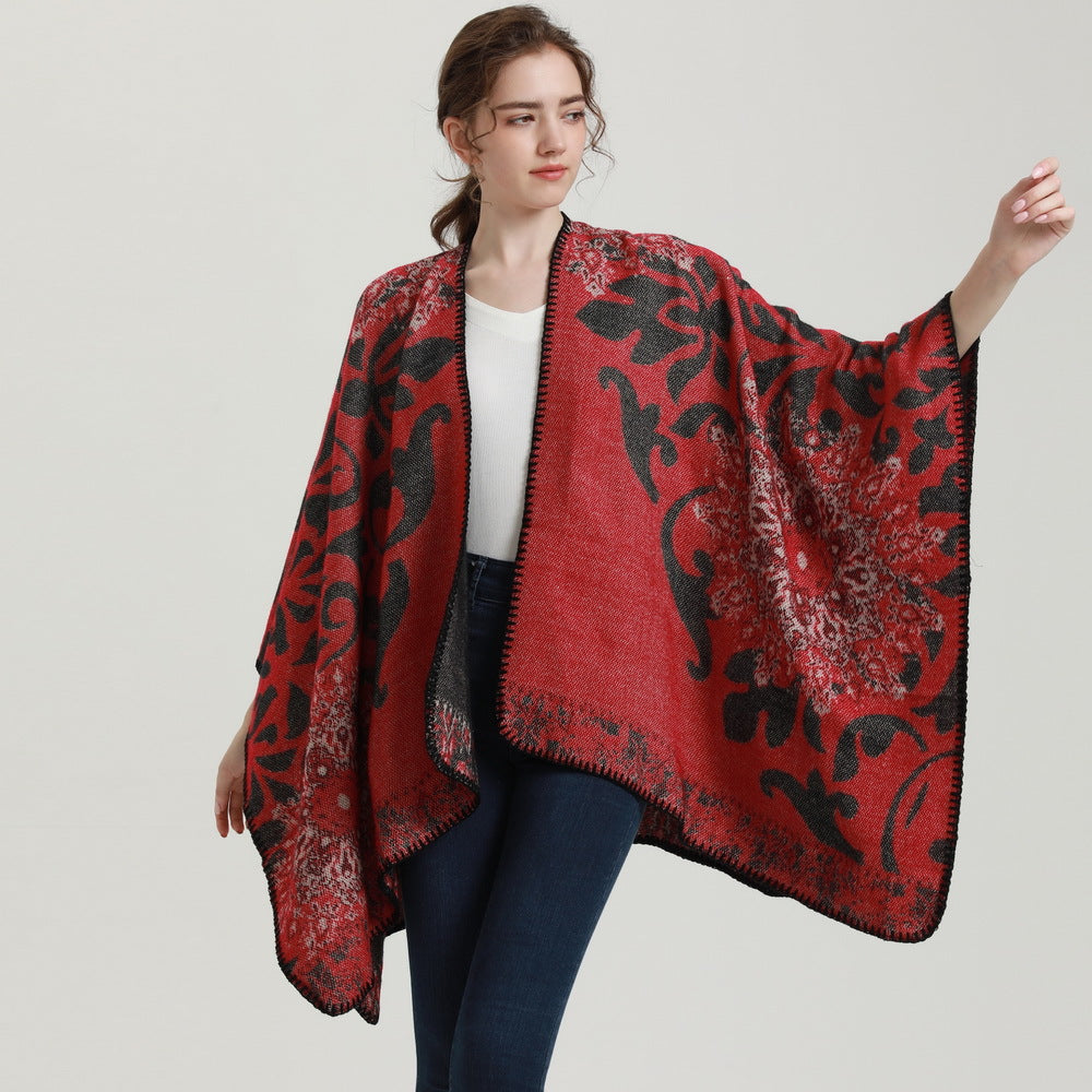 Design Flower Cashmere Scarf for Women Thick Blanket Warm Shawl