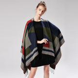 Women's jacquard geometric tassel color matching split shawl traveling cape