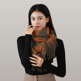 Women's autumn and winter color contrast versatile shawl with thickened tassel imitation cashmere scarf