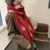 Warm Cashmere Feel Winter Scarf, Red Christmas Scarf Winter Knitted Shawl