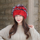 Women's Winter Woven Rex Rabbit Fur Flower Fashion Fur Hat
