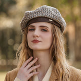 Houndstooth octagonal hat warm all-match painter hat retro autumn and winter beret women