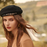 Black Art Cap Outdoor Beret Women Autumn Winter Fashion Retro Metal Painter Hat