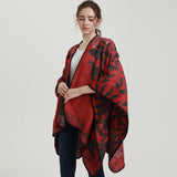 Autumn and Winter Scarf Shawl Retro Elegant Datura Flower Cashmere Split Cape Warm Blanket Wrap