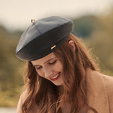 Autumn and winter beret women's soft PU leather hat art retro painter hat