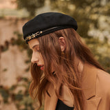 Black Art Cap Outdoor Beret Women Autumn Winter Fashion Retro Metal Painter Hat