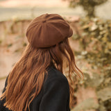 Beret women's autumn and winter warm winter hat solid color octagonal cap all-match peaked cap