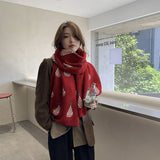 Warm Cashmere Feel Winter Scarf, Red Christmas Scarf Winter Knitted Shawl