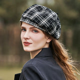 Vintage checked wool beret black and white checked pumpkin hat