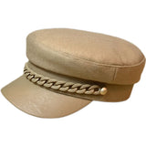 Autumn and winter hats Children's versatile chain leather brim beret woolen flat-top navy hat