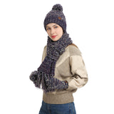 Autumn and winter new knitted wool color hat thickened scarf touch screen gloves three-piece set