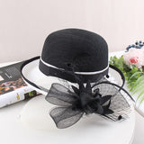 Ladies Hepburn Black & White Curly Top Hat Linen Elegant Flowers Fashion Hat Summer Sunscreen Visor 2 Pack