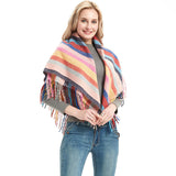 Europe and the United States new round yarn striped lattice polyester long tassel barbed hair square scarf women's men's scarf shawl