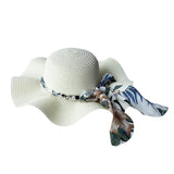Summer big brim wave ladies straw hat pearl streamer hat beach travel hat casual fashion hat