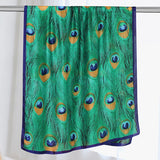 Ladies simulation silk scarf light breathable air-conditioned gauze sunscreen beach green peacock feather shawl