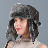 Men's and women's winter outdoor rex rabbit fur hat cold-proof ski hat thickened warm cotton hat