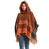 Spring Autumn Winter Herringbone Pattern Ladies Hooded Shawl Pullover Cloak