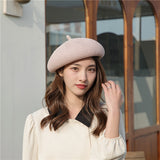 Spring and summer pure color breathable beret women suitable for round face hand-woven hat cute painter hat