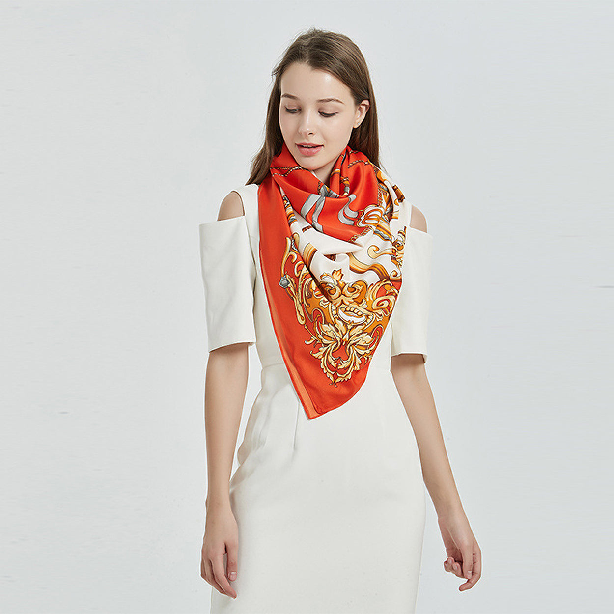 Silk square scarf pure color head scarf blend neckerchief (Beige) at   Women's Clothing store